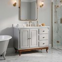 Ver imagem 3 de Balcão para Pia 2 Pta 3 Gav Hanover com Pés Luis Xv 93x120x53cm (a X L X P) - Branco-Imbuia