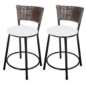 Kit 2 Banquetas Baixa Hawai Café - Assento Branco