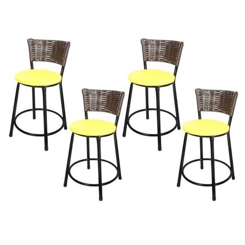 Kit 4 Banquetas Baixa Hawai Café - Assento Amarelo