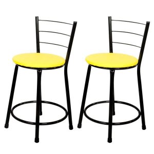 Kit 2 Banquetas Baixa Epoxi Preto - Assento Amarelo