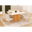 Ver imagem 1 de Conjunto: Mesa Sala Jantar Itália C/ Tampo Madeirado C/ Vidro Curvo 136x136cm e 8 Cadeiras Ondina