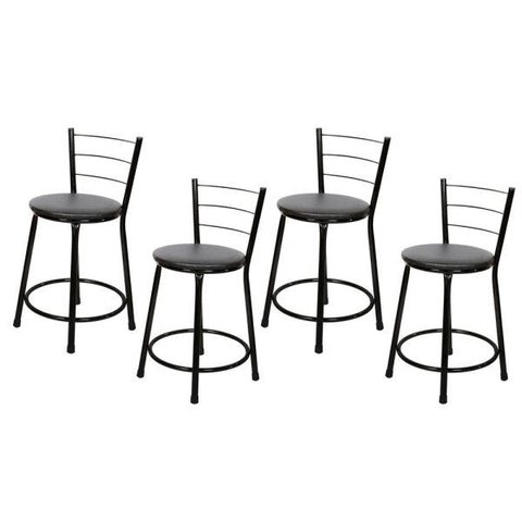 Kit 4 Banquetas Baixa Epoxi Preto - Assento Preto