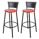 Ver imagem 1 de Kit 2 Unidades Banquetas Bistro Ratan Hawai Preto - Assento Vermelho