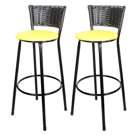 Kit 2 Unidades Banquetas Bistro Ratan Hawai Preto - Assento Marrom