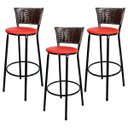Ver imagem 1 de Kit 3 Banquetas Alta Ratan Hawai Café - Assento Vermelho