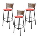 Ver imagem 1 de Kit 3 Banquetas Alta Ratan Hawai Cappuccino - Assento Vermelho