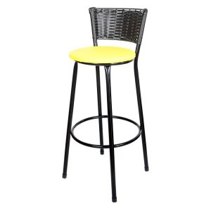 Banqueta Alta Ratan Hawai Preto - Assento Amarelo