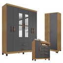Ver imagem 1 de Guarda Roupa Casal Modena com Espelho 6 Portas e Cômoda Sapateira Cannes Armário Multiuso Versatile
