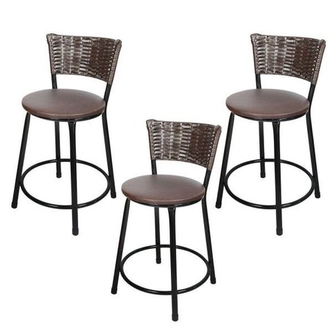 Kit 3 Banquetas Baixa Hawai Café - Assento Marrom