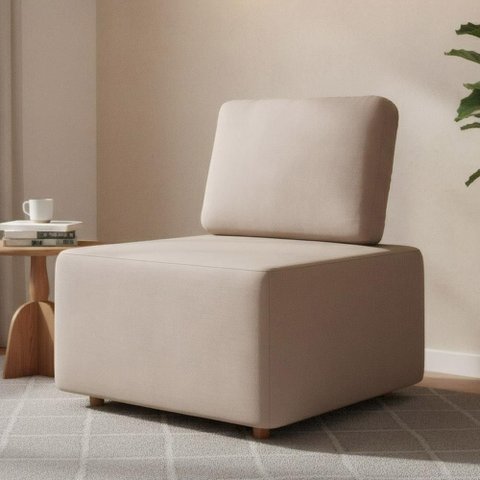 Poltrona Sala de Estar Decorativa Rovier Veludo Bege Z32 - Mpozenato