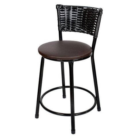 Banqueta Baixa Ratan Hawai Preto - Assento Marrom