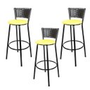 Ver imagem 1 de Kit 3 Unidades Banquetas Bistro Ratan Hawai Preto - Assento Amarelo