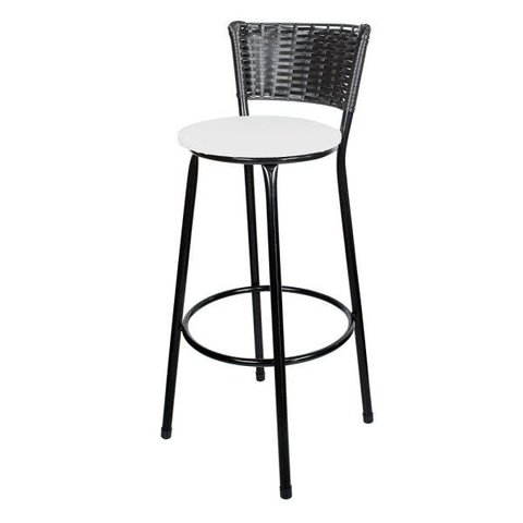 Kit 3 Unidades Banquetas Bistro Ratan Hawai Preto - Assento Branco