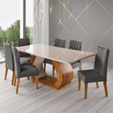 Ver imagem 1 de Conjunto Sala de Jantar 6 Lugares Tampo de Vidro e MDF Taura Cinza/Mel/Off White