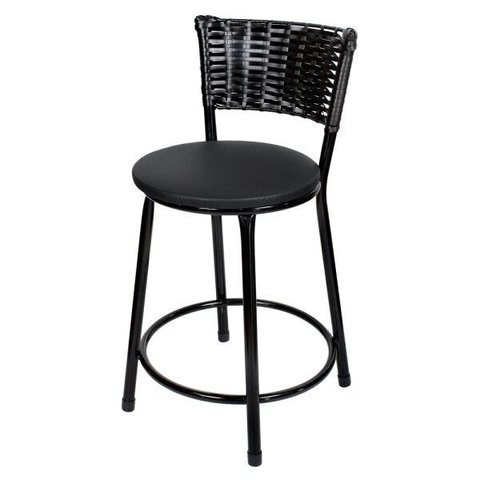 Banqueta Baixa Ratan Hawai Preto - Assento Preto