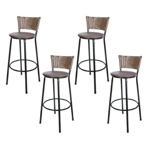 Kit 4 Banquetas Alta Ratan Hawai Cappuccino - Assento Marrom