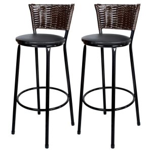 Kit 2 Banquetas Alta Ratan Hawai Café - Assento Preto