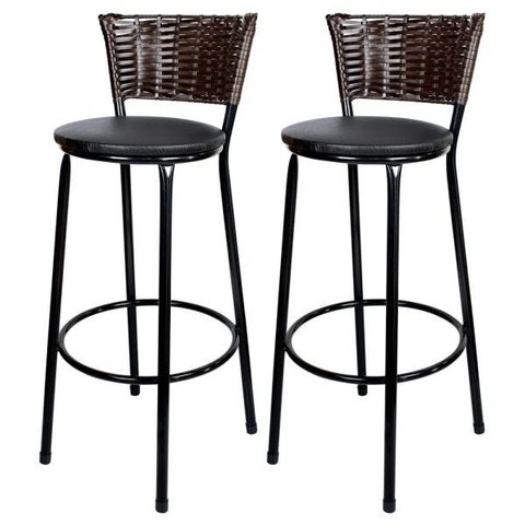Kit 2 Banquetas Alta Ratan Hawai Café - Assento Preto