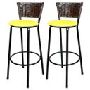 Ver imagem 1 de Kit 2 Banquetas Alta Ratan Hawai Café - Assento Amarelo