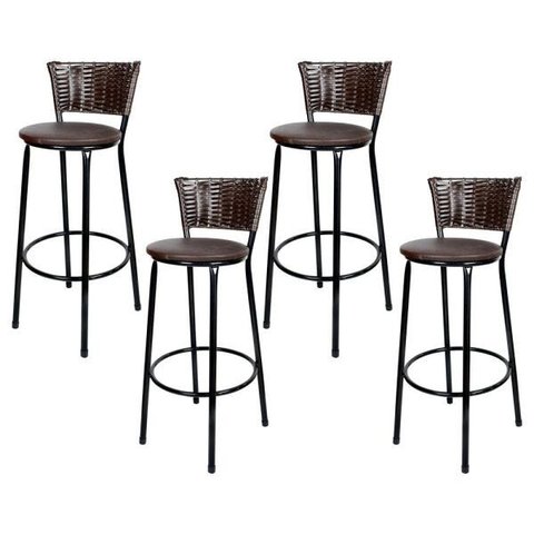 Kit 4 Banquetas Alta Ratan Hawai Café - Assento Marrom