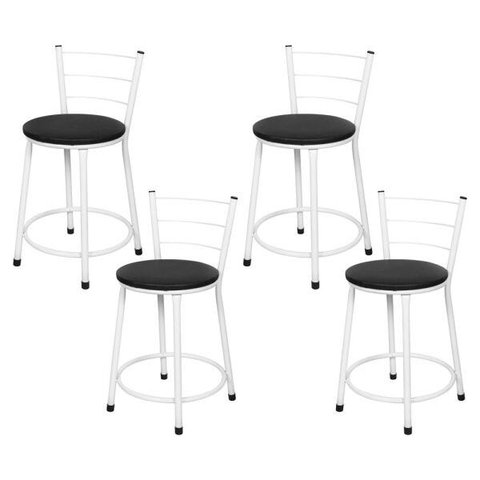 Kit 4 Banquetas Baixa Epoxi Branca - Assento Preto