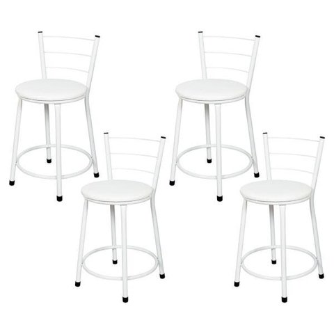 Kit 4 Banquetas Baixa Epoxi Branca - Assento Branco