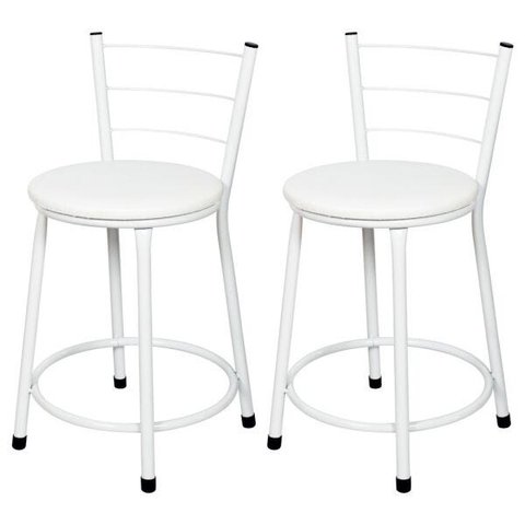 Kit 2 Banquetas Baixa Epoxi Branca - Assento Branco