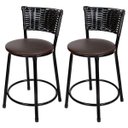 Ver imagem 1 de Kit 2 Unidades Banquetas Baixa Ratan Hawai Preto - Assento Marrom