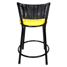 Kit 2 Unidades Banquetas Baixa Ratan Hawai Preto - Assento Amarelo - 5