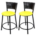 Ver imagem 1 de Kit 2 Unidades Banquetas Baixa Ratan Hawai Preto - Assento Amarelo