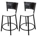Ver imagem 1 de Kit 2 Unidades Banquetas Baixa Ratan Hawai Preto - Assento Branco
