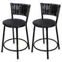Ver imagem 1 de Kit 2 Unidades Banquetas Baixa Ratan Hawai Preto - Assento Preto