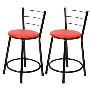 Kit 2 Banquetas Baixa Epoxi Preto - Assento Vermelho