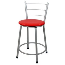Banqueta Baixa para Cozinha 2un Epoxi Prata - Assento Vermelho - 2