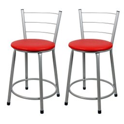 Banqueta Baixa para Cozinha 2un Epoxi Prata - Assento Vermelho - 1
