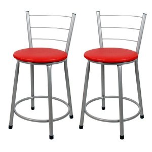 Banqueta Baixa para Cozinha 2un Epoxi Prata - Assento Vermelho