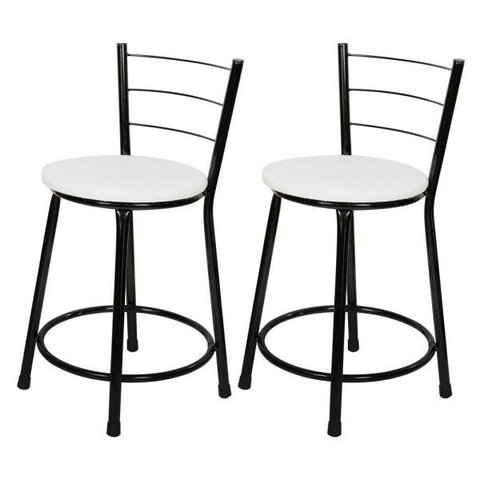 Kit 2 Banquetas Baixa Epoxi Preto - Assento Branco