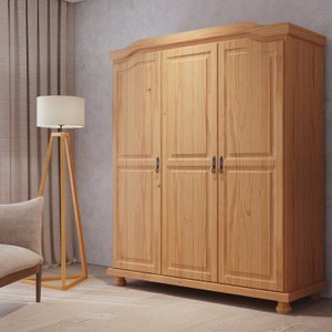 Guarda-roupa Solteiro 3 Portas em Madeira Maciça Bastian