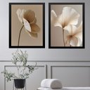 Ver imagem 1 de Kit 2 Quadros Flores Sofisticadas Elegantes Bege Cinza 24x18cm - com Vidro:moldura Preta