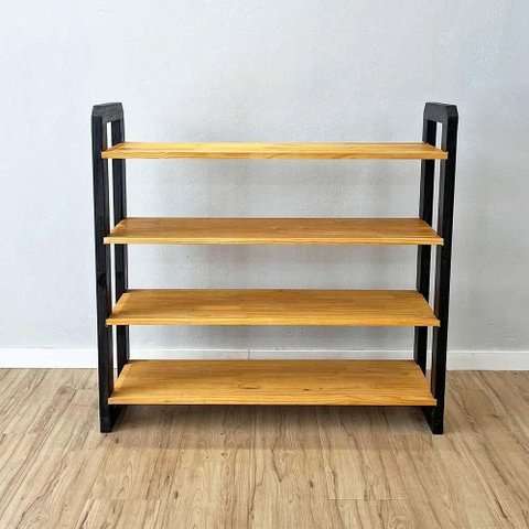 Aparador Linea Ample Moderno sem Porta 4 Prateleiras Madeira Maciça 100cm Nozes e Preto Artfactory