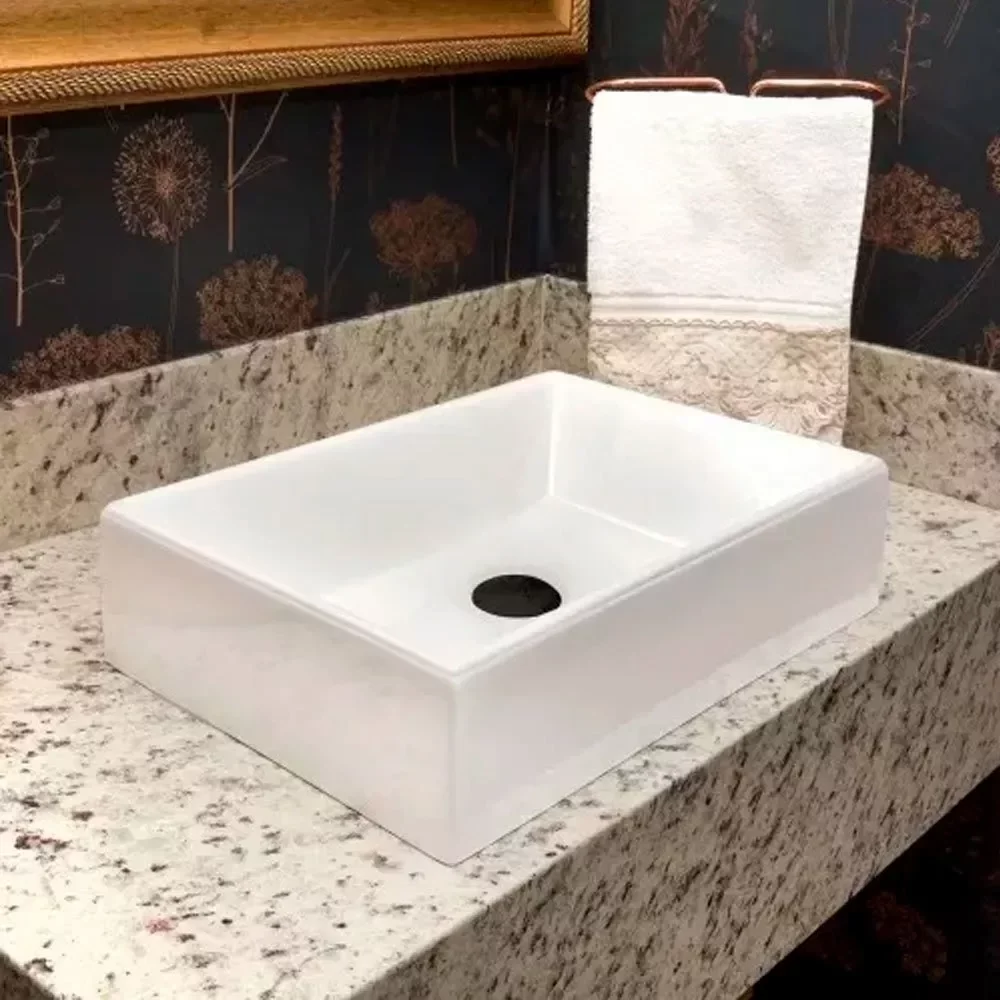 Cuba Pia Retangular Marmote Sintetico para Banheiro Torino Branco - Rede Móveis - 1