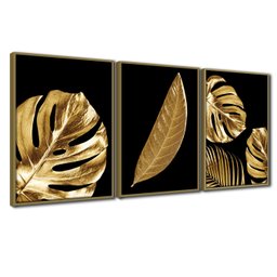 Quadro Premium Textura CXAlta Folha Ouro em Preto1 3un 40x60 - Moldura Caqui - 1