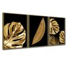 Quadro Premium Textura CXAlta Folha Ouro em Preto1 3un 40x60 - Moldura Caqui - 1