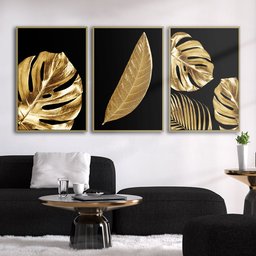 Quadro Premium Textura CXAlta Folha Ouro em Preto1 3un 40x60 - Moldura Caqui - 4