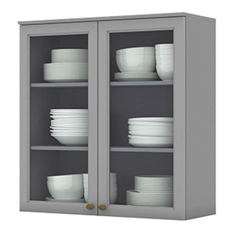 Armário Aéreo 2 Portas de Vidro 80 cm Nova York Cinza – Henn