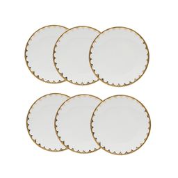 Cj 6 Pratos Rasos P/sobremesa de Porcelana Egg Branco/dourado 19cm Wolff - 1 Cj 6 Pratos Rasos P/sobremesa de Porcelana Egg Branco/dourado 19cm Wolff - 1