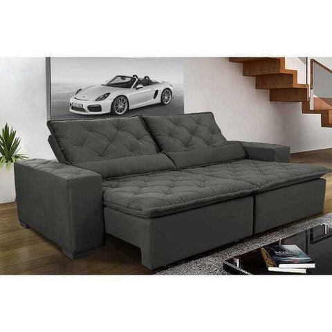 Sofá Magnum 2,22M Retrátil e Reclinável com Molas No Assento Tecido Suede Grafite