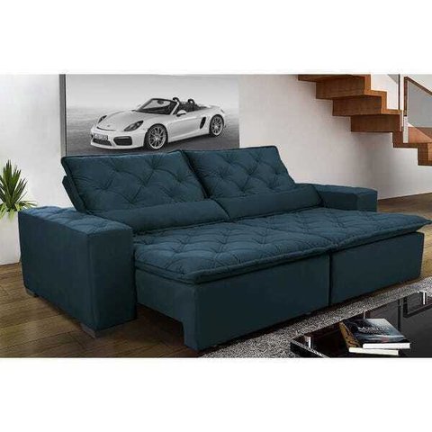 Sofá Magnum 2,22M Retrátil e Reclinável com Molas No Assento Tecido Suede Azul