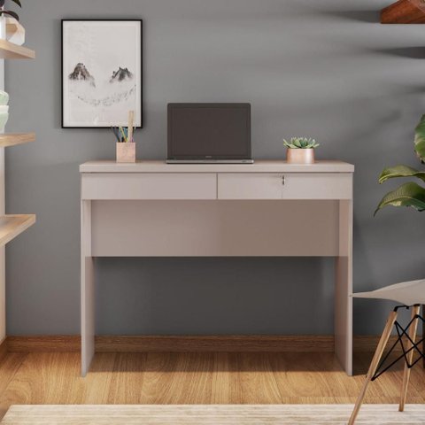 Escrivaninha/Mesa Escritório com 2 Gavetas e Chave 105cm Multimóveis Crjcm-ESC004 Off White