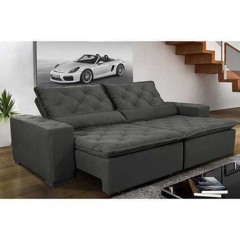 Sofá Magnum 3,02M Retrátil e Reclinável com Molas No Assento Tecido Suede Grafite